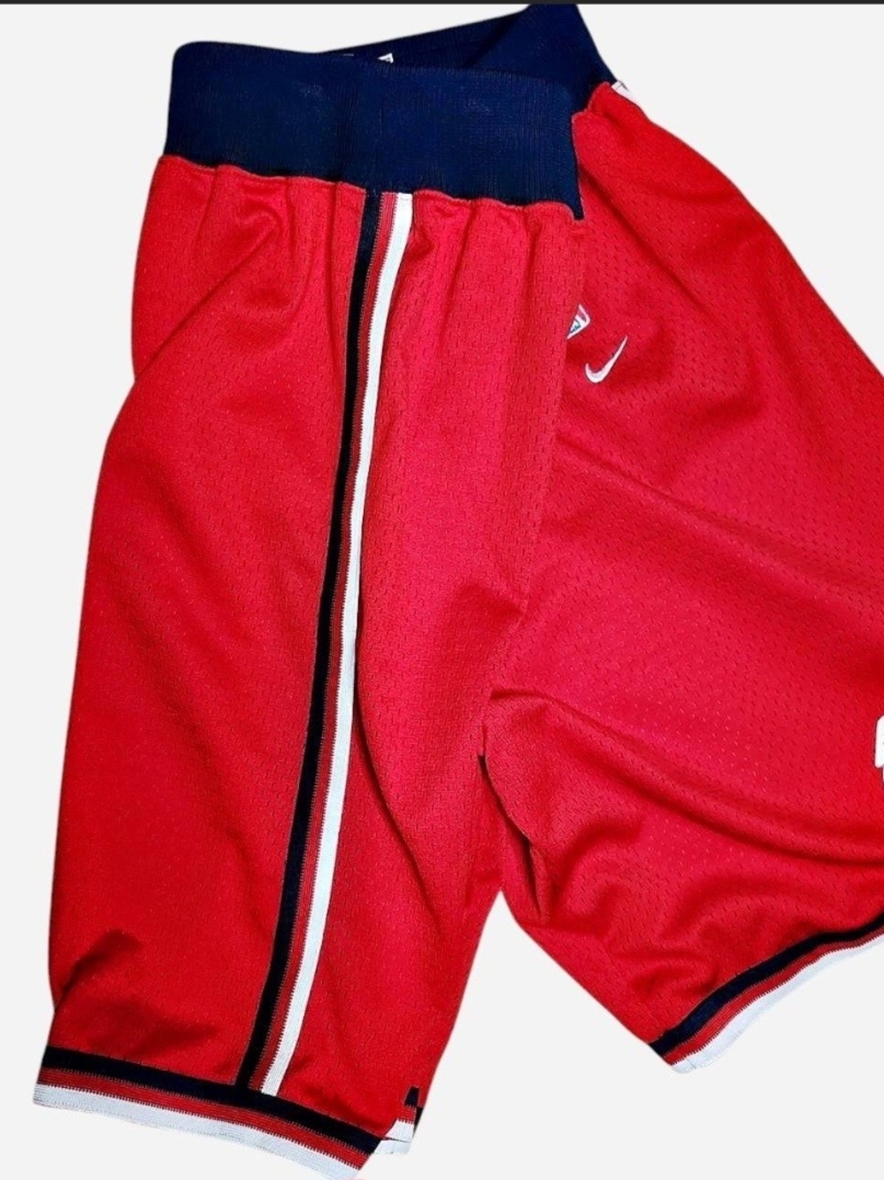 Vintage Nike Blue and Red Athletic Shorts with Branded Waistband